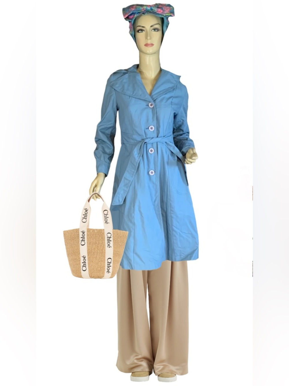 VINTAGE CIRCA 1970'S BLUE BONDERS HOODED TRENCH/RAIN JACKET (S)
